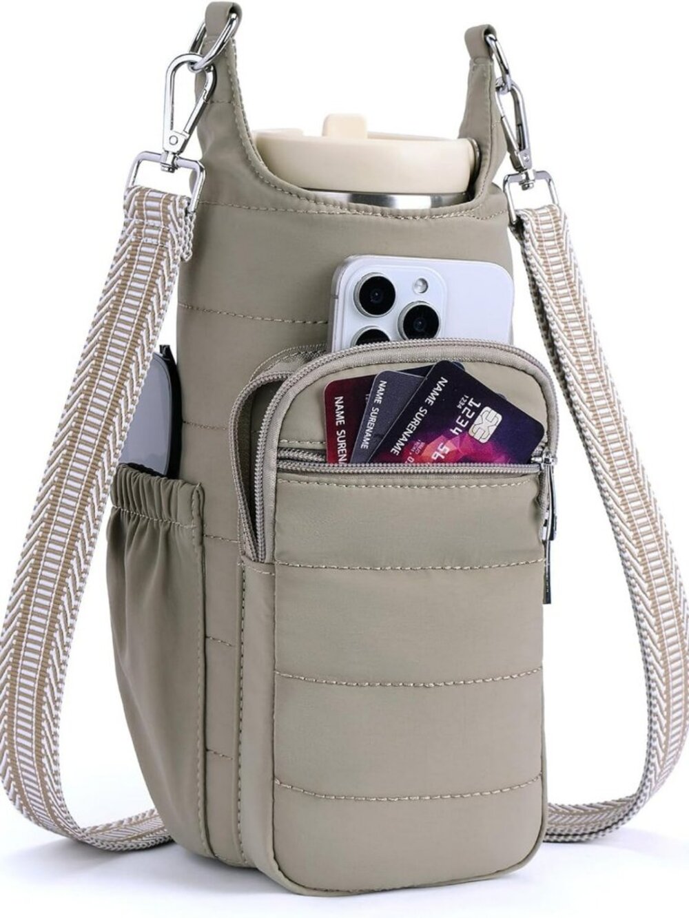 Insulated 40 oz Water Bottle Crossbody Bag - Adjustable Strap Carrier for Hiking